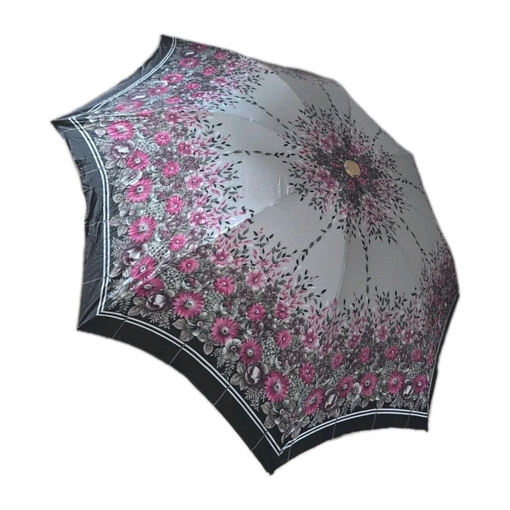 Vintage Knirps Folding Compact Umbrella W/‎ Case - Purple Floral